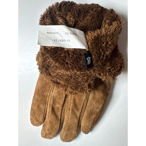 Totes Isotoner Chocolate Brown Leather Gloves Womens XL Faux Fur Sherpa Lined - Picture 5 of 5